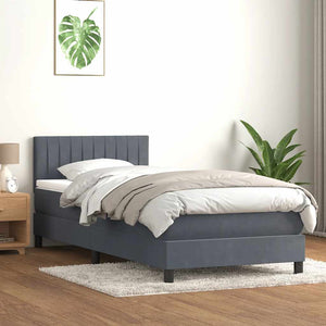Κρεβάτι Boxspring με Στρώμα & LED Σκούρο Γκρι 90x220 εκ. Βελούδινο - Pakobazaar