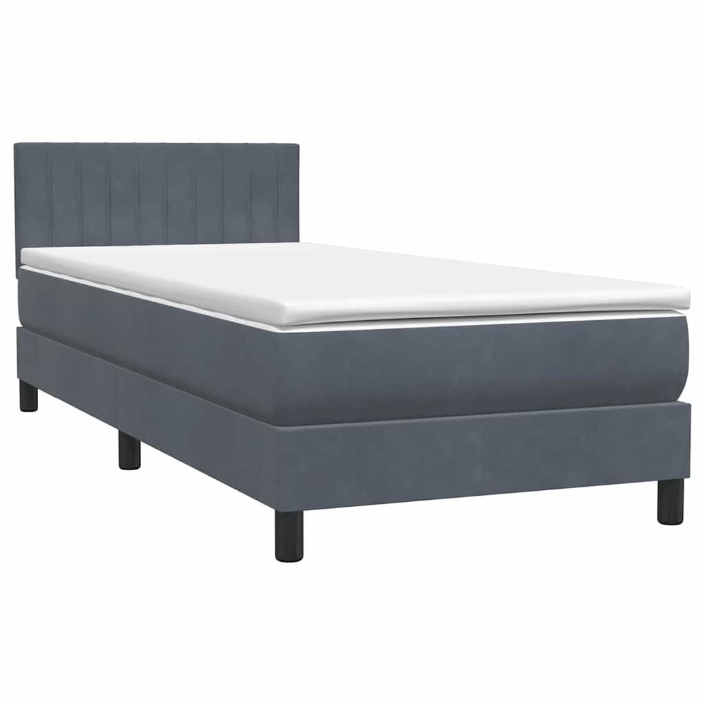 Κρεβάτι Boxspring με Στρώμα & LED Σκούρο Γκρι 90x220 εκ. Βελούδινο - Pakobazaar