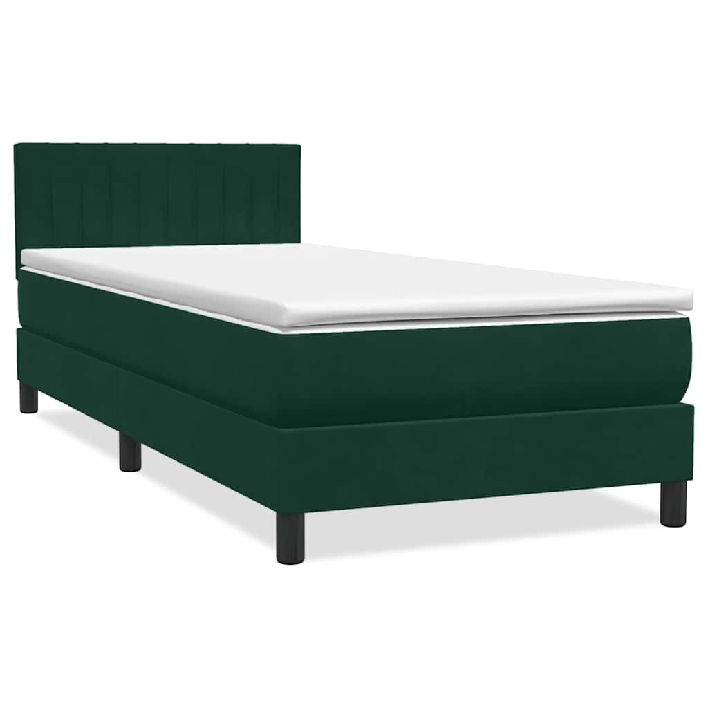 Κρεβάτι Boxspring με Στρώμα & LED σκούρο πράσινο 90x220 cm Velvet - Pakobazaar
