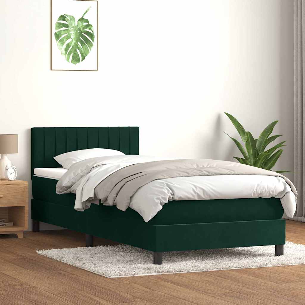 Κρεβάτι Boxspring με Στρώμα & LED σκούρο πράσινο 90x220 cm Velvet - Pakobazaar