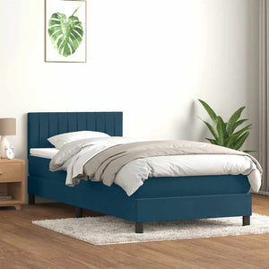 Κρεβάτι Boxspring με Στρώμα & LED Σκούρο Μπλε 90x220 εκ. Βελούδινο - Pakobazaar