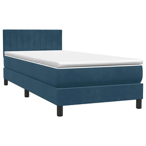 Κρεβάτι Boxspring με Στρώμα & LED Σκούρο Μπλε 90x220 εκ. Βελούδινο - Pakobazaar