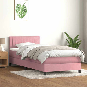 Κρεβάτι Boxspring με Στρώμα & LED Ροζ 90x220 εκ. Βελούδινο