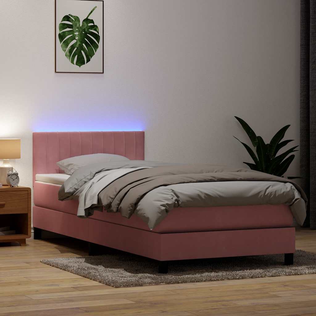 Κρεβάτι Boxspring με Στρώμα & LED Ροζ 90x220 εκ. Βελούδινο