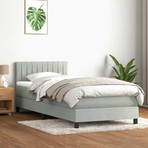 Κρεβάτι Boxspring με Στρώμα & LED ανοιχτό γκρι 100x220 εκ. Βελούδινο - Pakobazaar