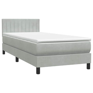 Κρεβάτι Boxspring με Στρώμα & LED ανοιχτό γκρι 100x220 εκ. Βελούδινο - Pakobazaar