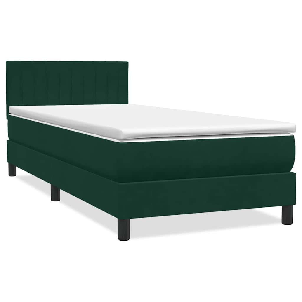 Κρεβάτι Boxspring με Στρώμα & LED σκούρο πράσινο 100x220cm Βελούδινο - Pakobazaar
