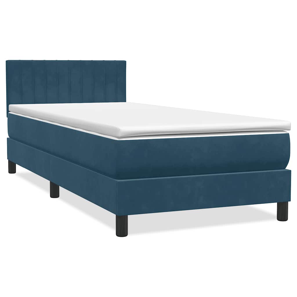 Κρεβάτι Boxspring με Στρώμα & LED σκούρο μπλε 100x220 cm Βελούδινο - Pakobazaar