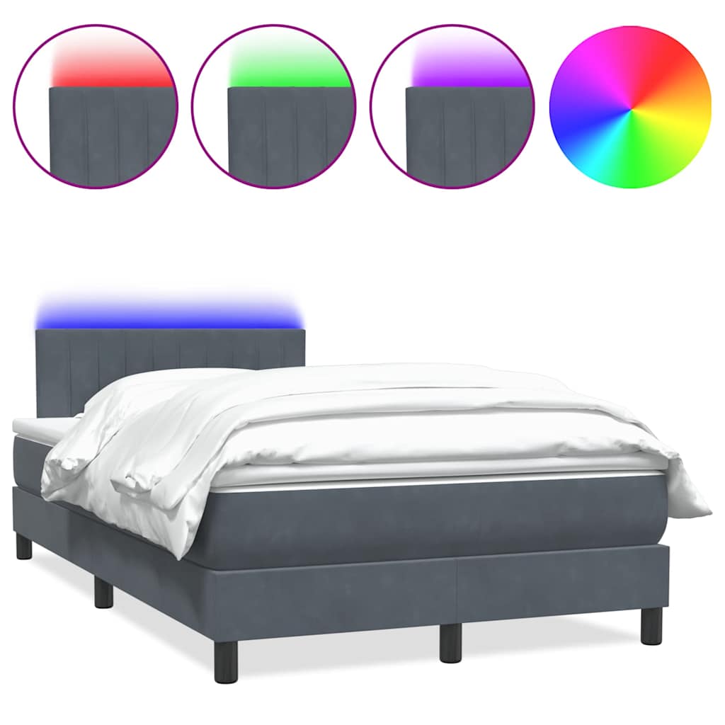 Κρεβάτι Boxspring με Στρώμα & LED Ανοιχτό Γκρι 120x220 εκ. Βελούδινο