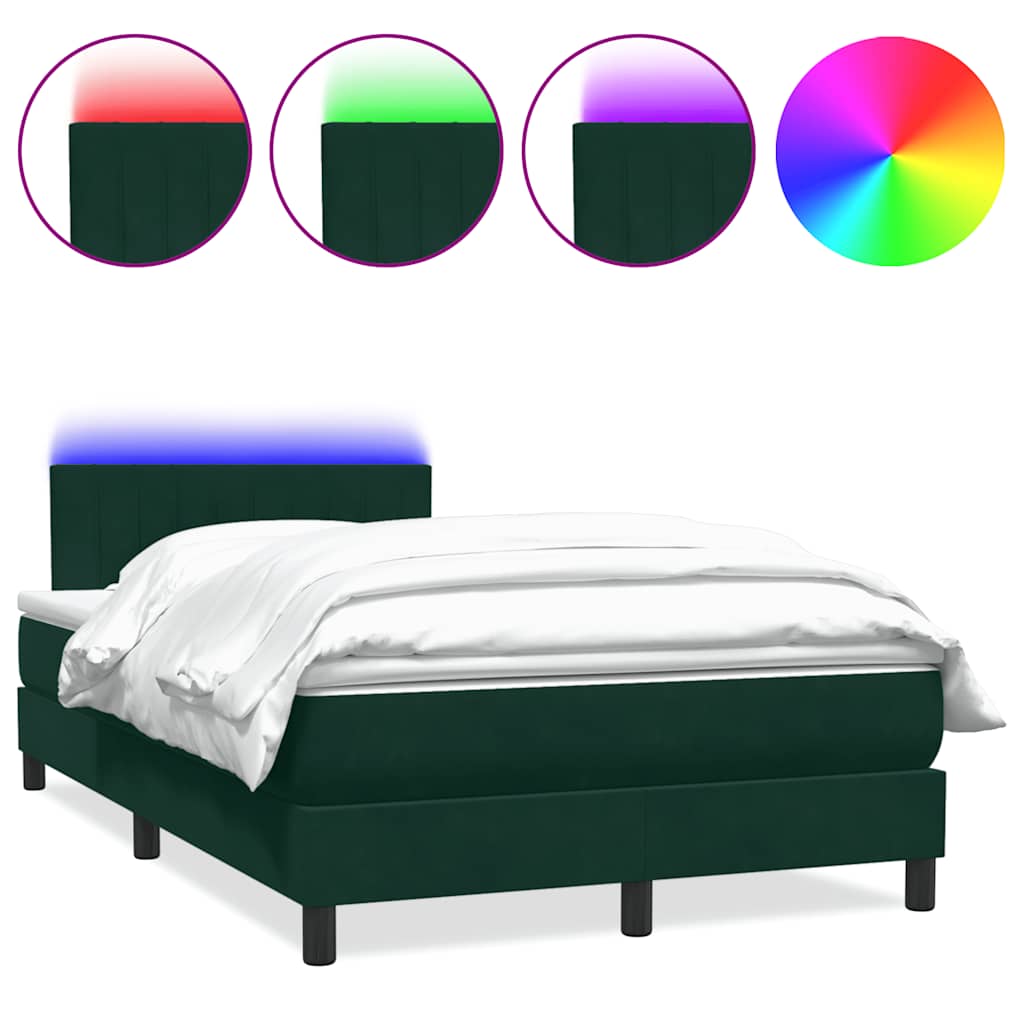 Κρεβάτι Boxspring με Στρώμα & LED σκούρο πράσινο 120x220cm Βελούδινο