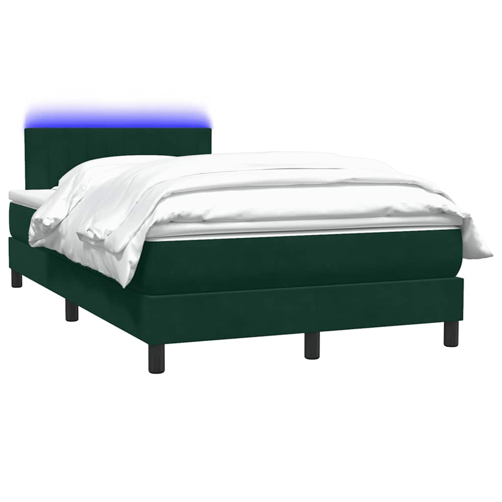 Κρεβάτι Boxspring με Στρώμα & LED σκούρο πράσινο 120x220cm Βελούδινο