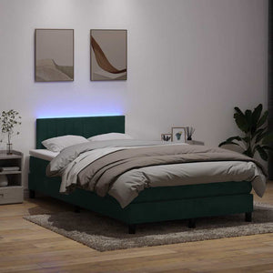 Κρεβάτι Boxspring με Στρώμα & LED σκούρο πράσινο 120x220cm Βελούδινο