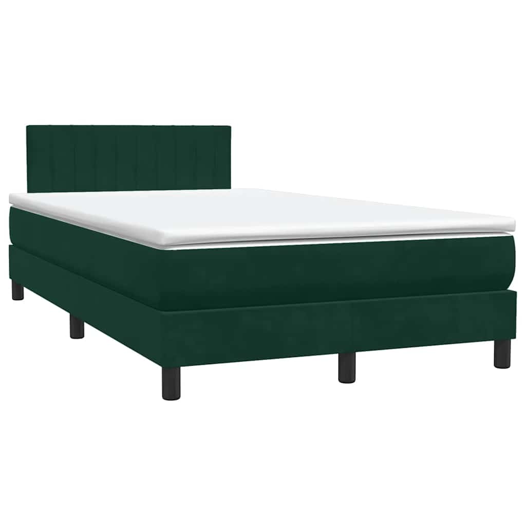 Κρεβάτι Boxspring με Στρώμα & LED σκούρο πράσινο 120x220cm Βελούδινο