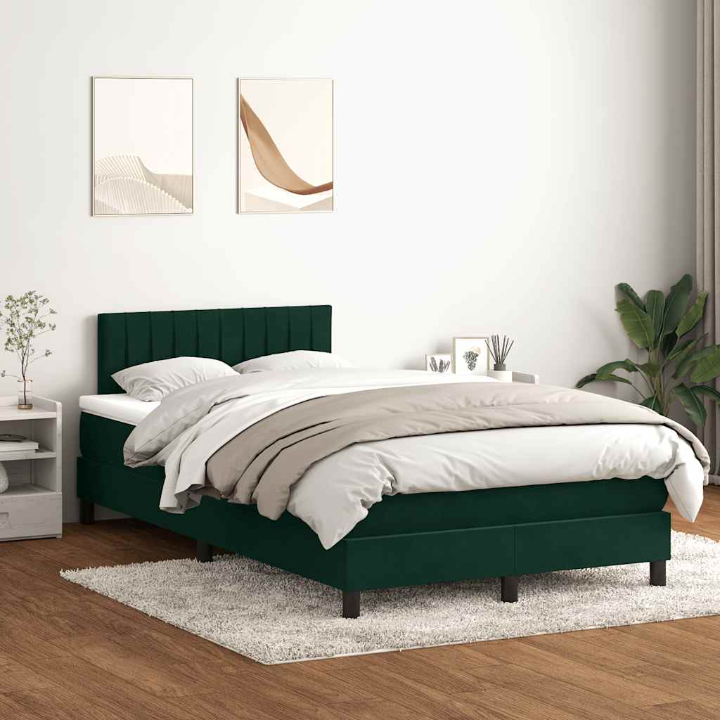 Κρεβάτι Boxspring με Στρώμα & LED σκούρο πράσινο 120x220cm Βελούδινο