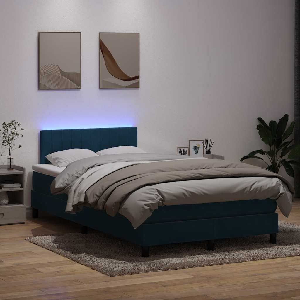 Κρεβάτι Boxspring με Στρώμα & LED σκούρο μπλε 120x220 cm Βελούδινο