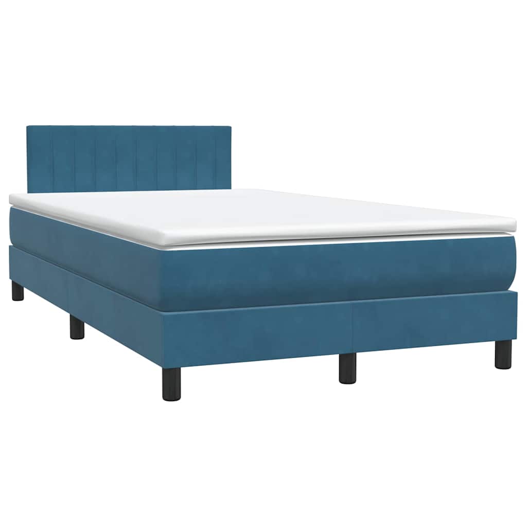 Κρεβάτι Boxspring με Στρώμα & LED σκούρο μπλε 120x220 cm Βελούδινο