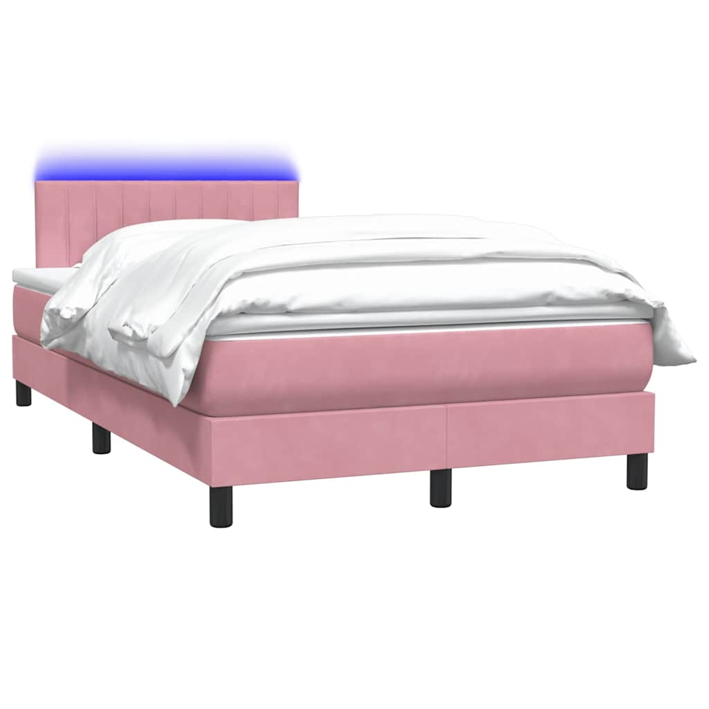 Κρεβάτι Boxspring με Στρώμα & LED ροζ 120x220 cm Βελούδινο