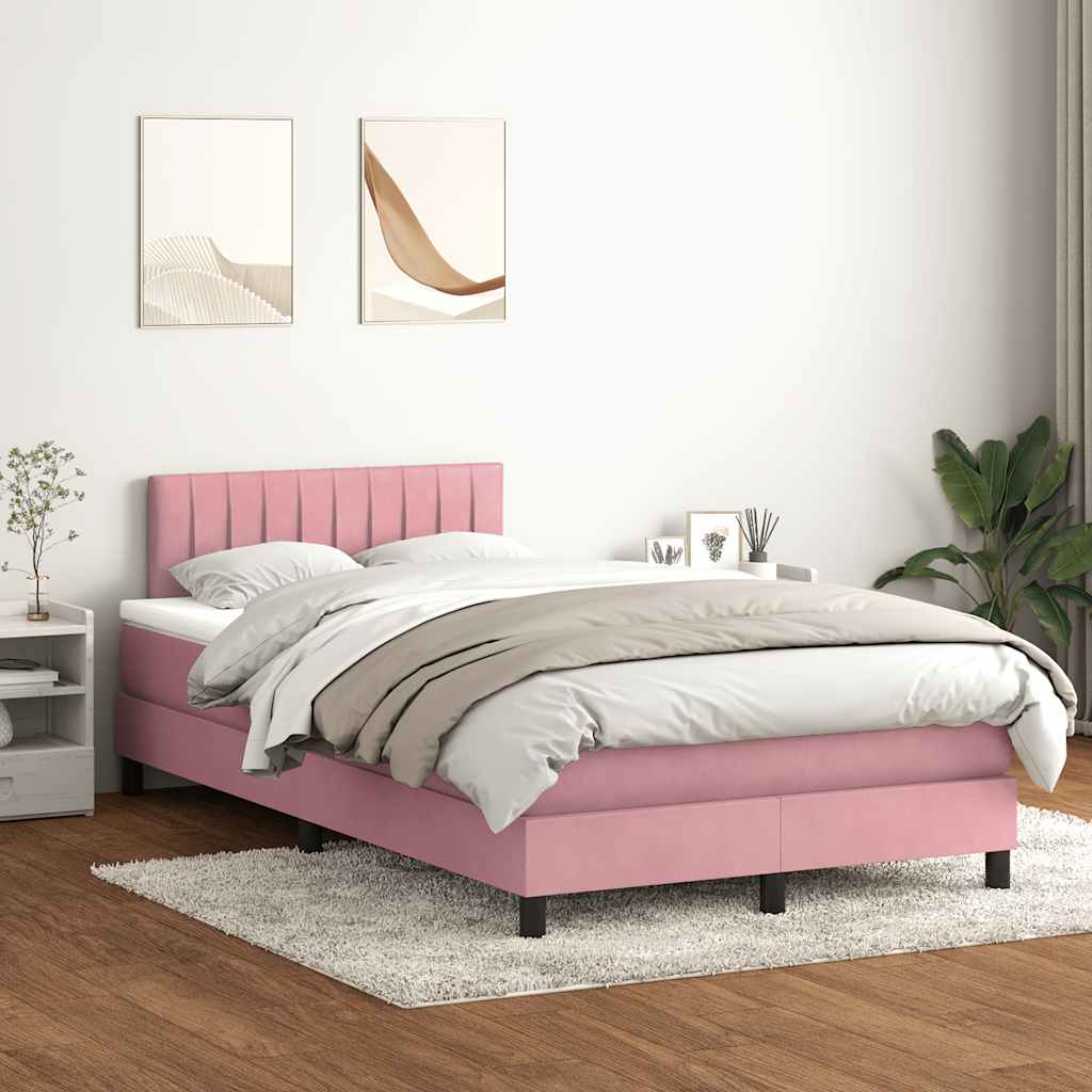 Κρεβάτι Boxspring με Στρώμα & LED ροζ 120x220 cm Βελούδινο