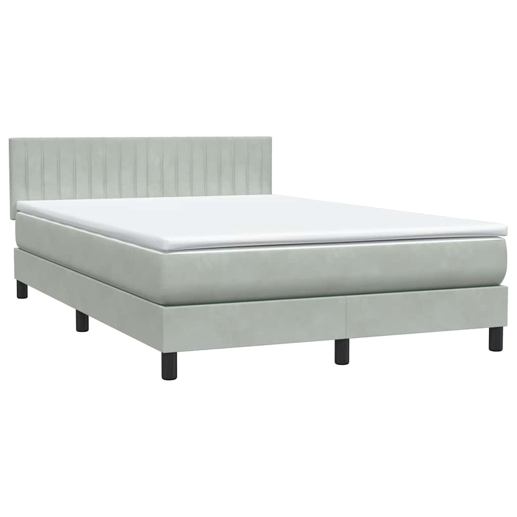 Κρεβάτι Boxspring με Στρώμα & LED Ανοιχτό Γκρι 140x220 εκ. Βελούδινο - Pakobazaar