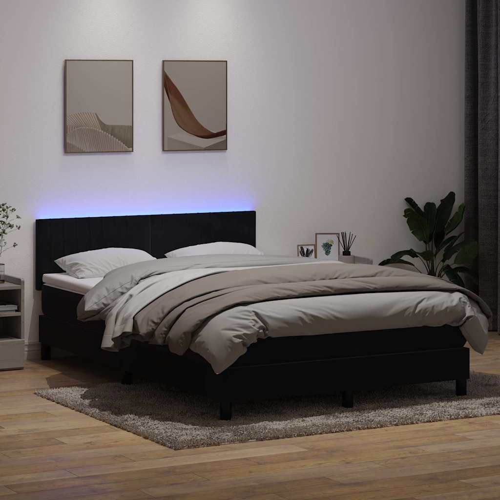 Κρεβάτι Boxspring με Στρώμα & LED Μαύρο 140x220 cm Βελούδινο