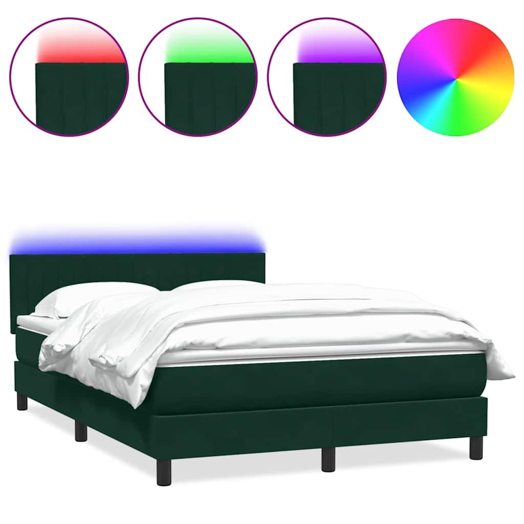 Κρεβάτι Boxspring με Στρώμα & LED Σκούρο πράσινο 140x220cm Βελούδινο