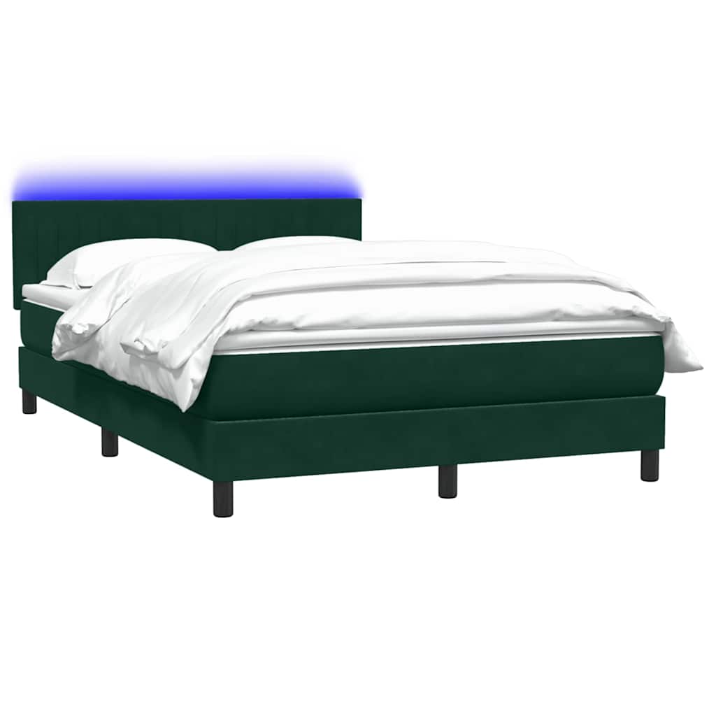 Κρεβάτι Boxspring με Στρώμα & LED Σκούρο πράσινο 140x220cm Βελούδινο