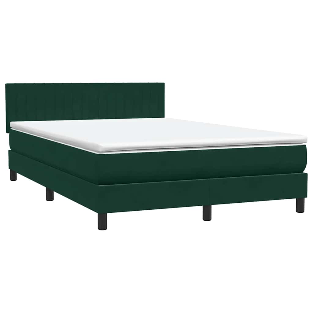 Κρεβάτι Boxspring με Στρώμα & LED Σκούρο πράσινο 140x220cm Βελούδινο
