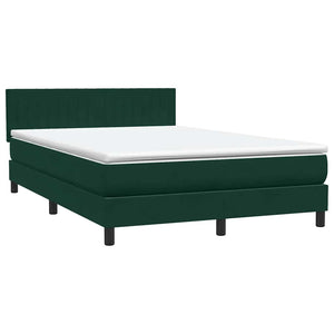 Κρεβάτι Boxspring με Στρώμα & LED Σκούρο πράσινο 140x220cm Βελούδινο