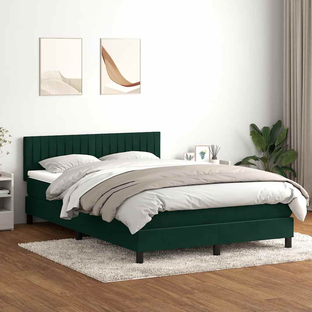 Κρεβάτι Boxspring με Στρώμα & LED Σκούρο πράσινο 140x220cm Βελούδινο