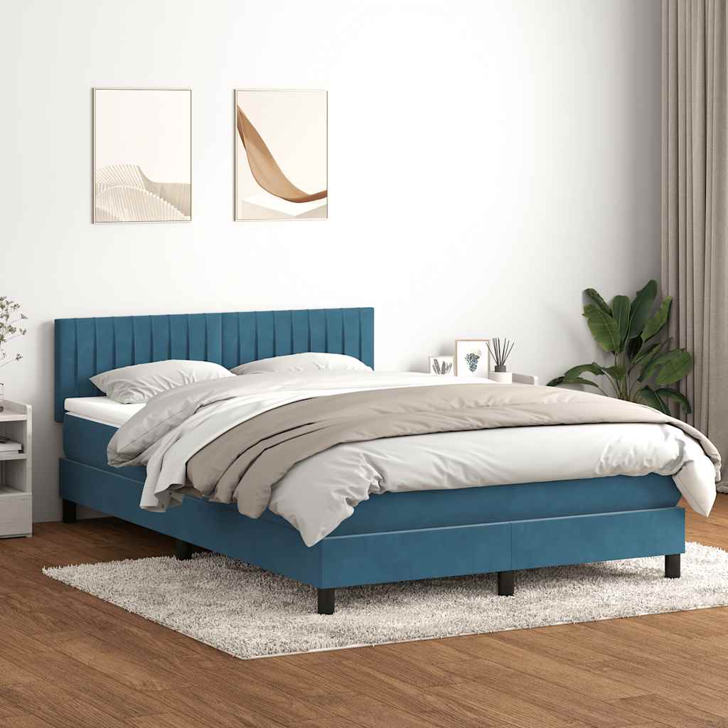 Κρεβάτι Boxspring με Στρώμα & LED σκούρο μπλε 140x220 cm Βελούδινο