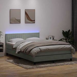 Κρεβάτι Boxspring με Στρώμα & LED Ανοιχτό Γκρι 160x220 εκ. Βελούδινο