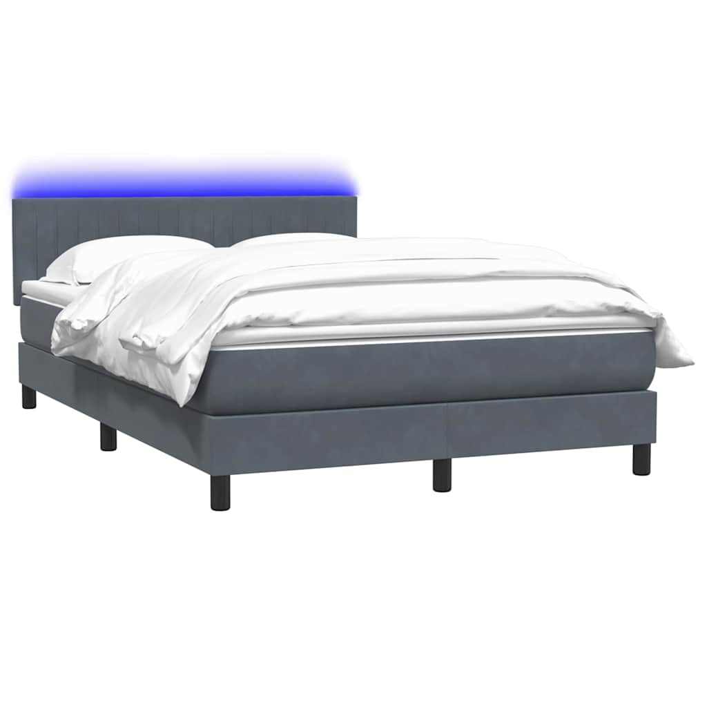 Κρεβάτι Boxspring με Στρώμα & LED Σκούρο γκρι 160x220 cm Βελούδινο