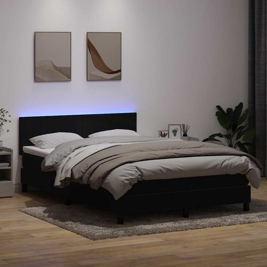 Κρεβάτι Boxspring με Στρώμα & LED Μαύρο 160x220 cm Βελούδινο - Pakobazaar