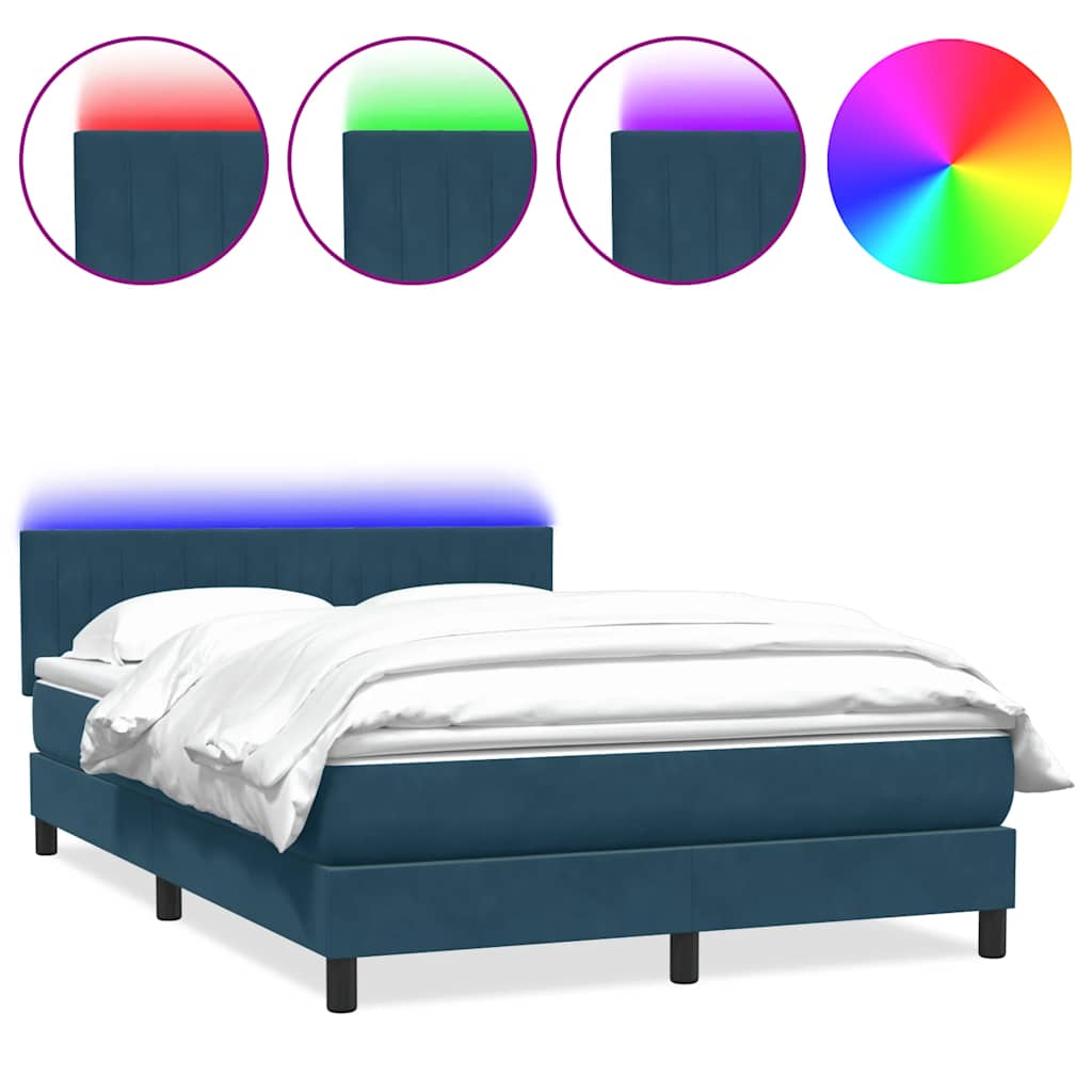 Κρεβάτι Boxspring με Στρώμα & LED σκούρο μπλε 160x220 cm Βελούδινο - Pakobazaar