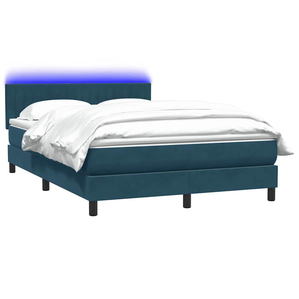Κρεβάτι Boxspring με Στρώμα & LED σκούρο μπλε 160x220 cm Βελούδινο - Pakobazaar