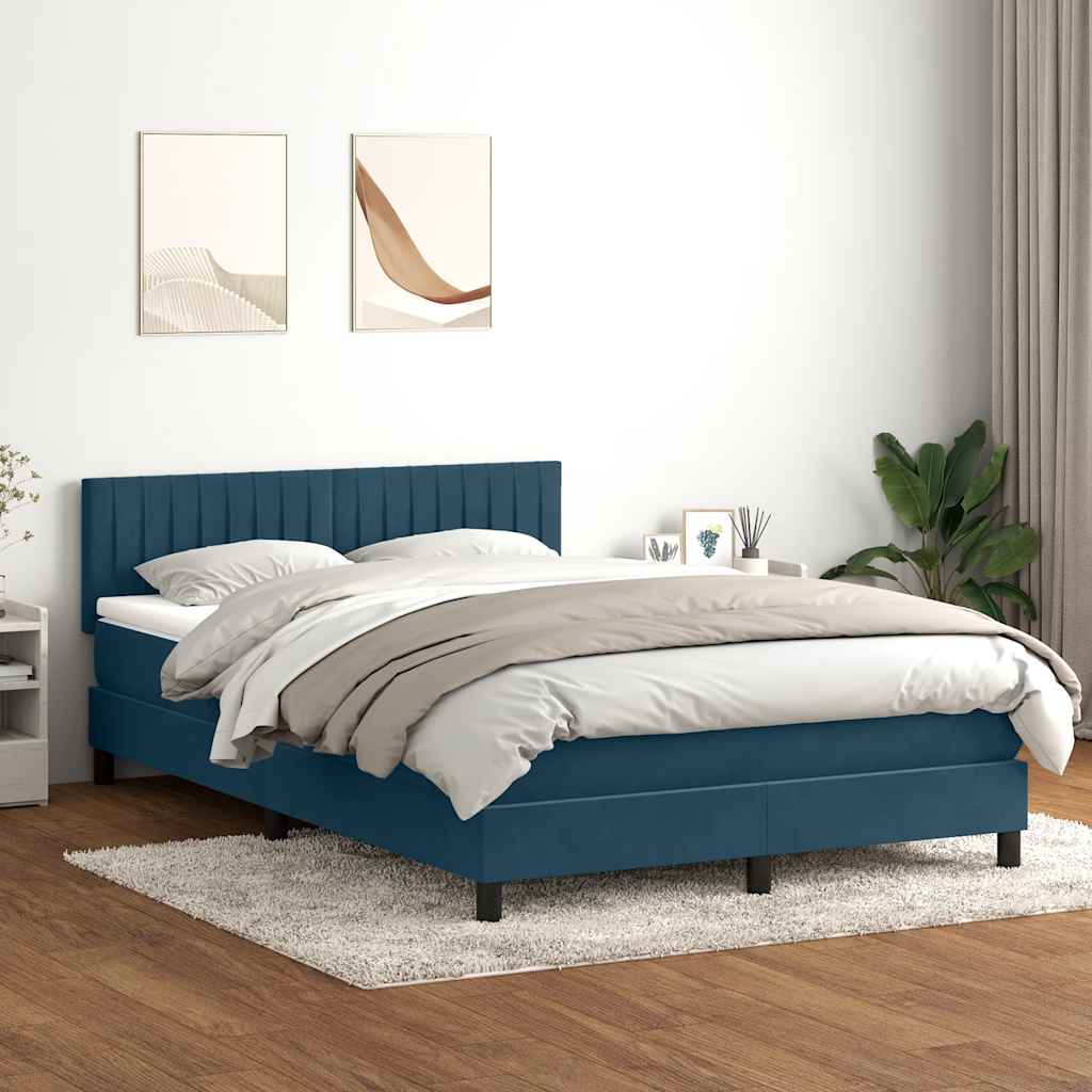 Κρεβάτι Boxspring με Στρώμα & LED σκούρο μπλε 160x220 cm Βελούδινο - Pakobazaar