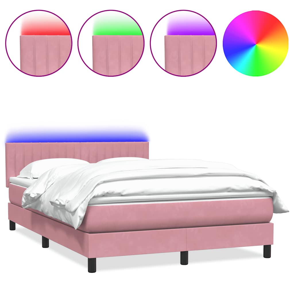 Κρεβάτι Boxspring με Στρώμα & LED ροζ 160x220 cm Βελούδινο