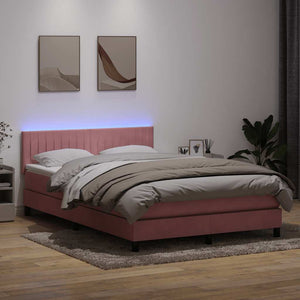 Κρεβάτι Boxspring με Στρώμα & LED ροζ 160x220 cm Βελούδινο