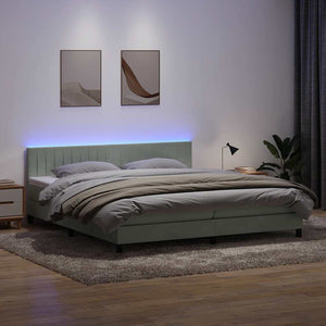 Κρεβάτι Boxspring με Στρώμα & LED ανοιχτό γκρι 180x220 cm Βελούδινο - Pakobazaar