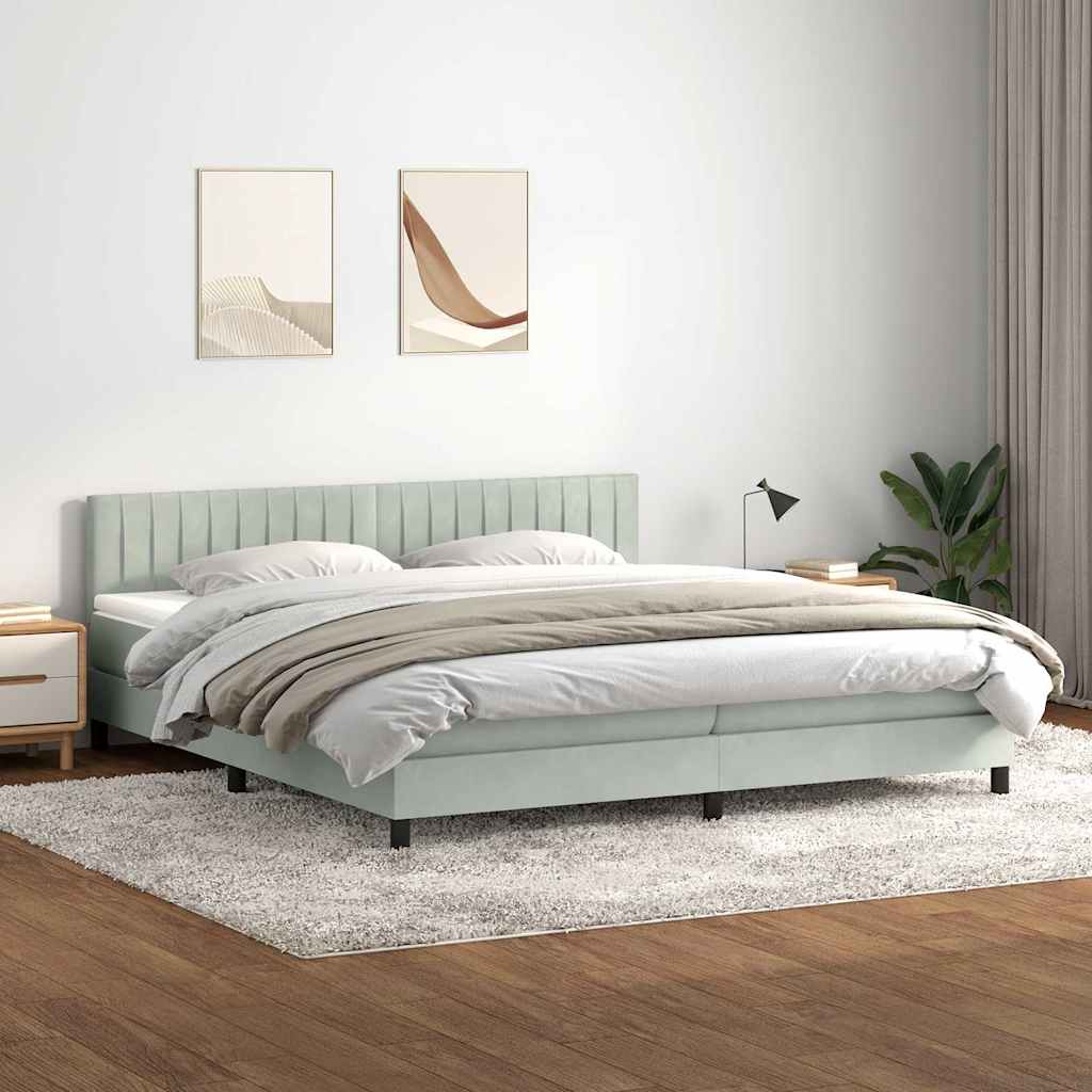 Κρεβάτι Boxspring με Στρώμα & LED ανοιχτό γκρι 180x220 cm Βελούδινο