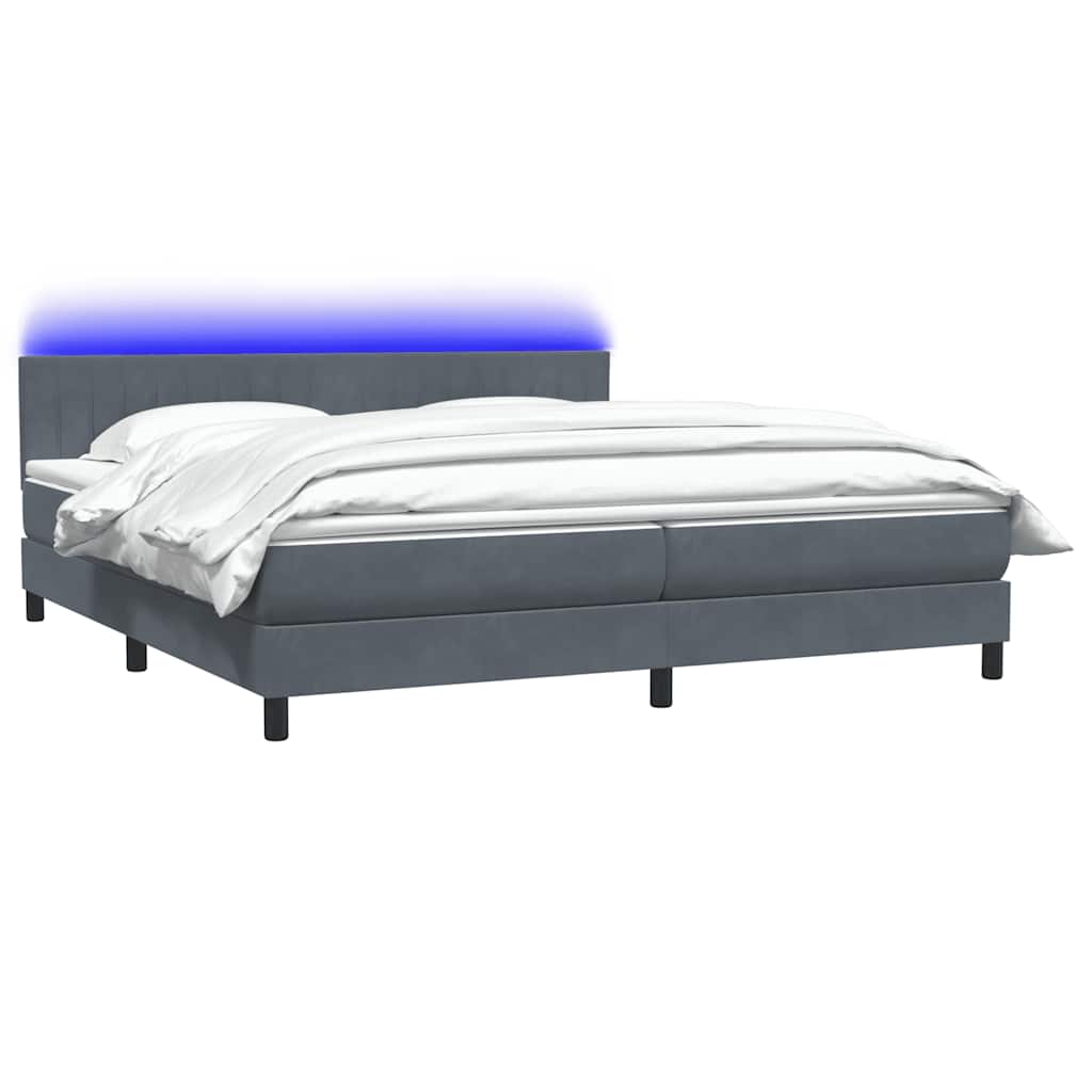 Κρεβάτι Boxspring με Στρώμα & LED Σκούρο γκρι 180x220 εκ. Βελούδινο - Pakobazaar