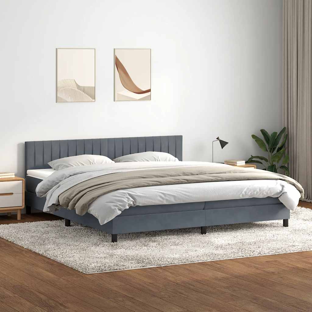 Κρεβάτι Boxspring με Στρώμα & LED Σκούρο γκρι 180x220 εκ. Βελούδινο - Pakobazaar