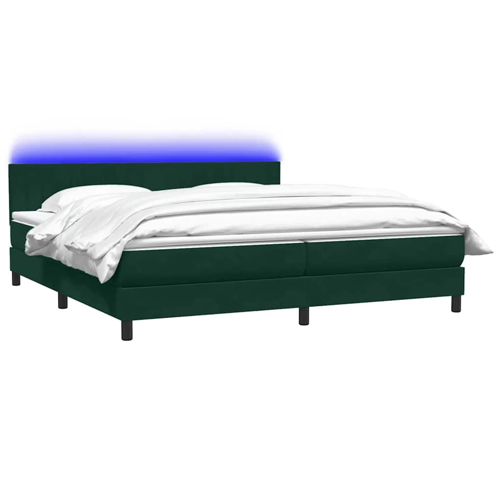 Κρεβάτι Boxspring με Στρώμα & LED σκούρο πράσινο 180x220cm Βελούδινο - Pakobazaar