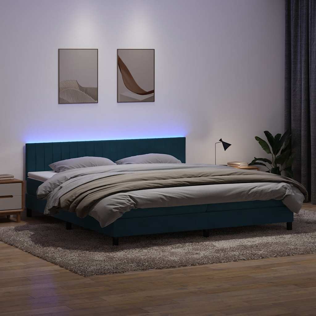 Κρεβάτι Boxspring με Στρώμα & LED σκούρο μπλε 180x220 cm Βελούδινο