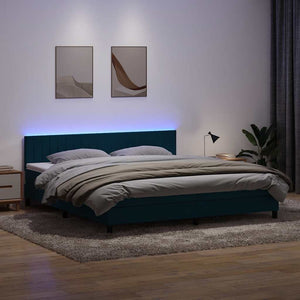 Κρεβάτι Boxspring με Στρώμα & LED σκούρο μπλε 180x220 cm Βελούδινο - Pakobazaar