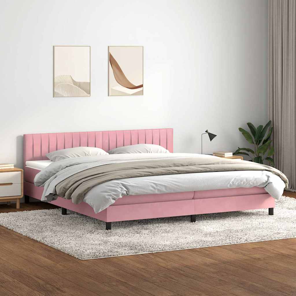 Κρεβάτι Boxspring με Στρώμα & LED ροζ 180x220 cm Βελούδινο - Pakobazaar