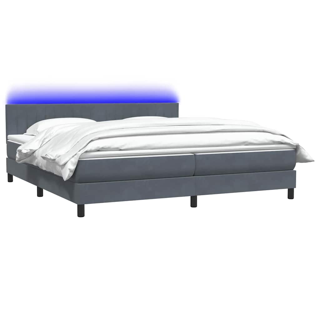 Κρεβάτι Boxspring με Στρώμα & LED Σκούρο γκρι 200x220 cm Βελούδινο - Pakobazaar