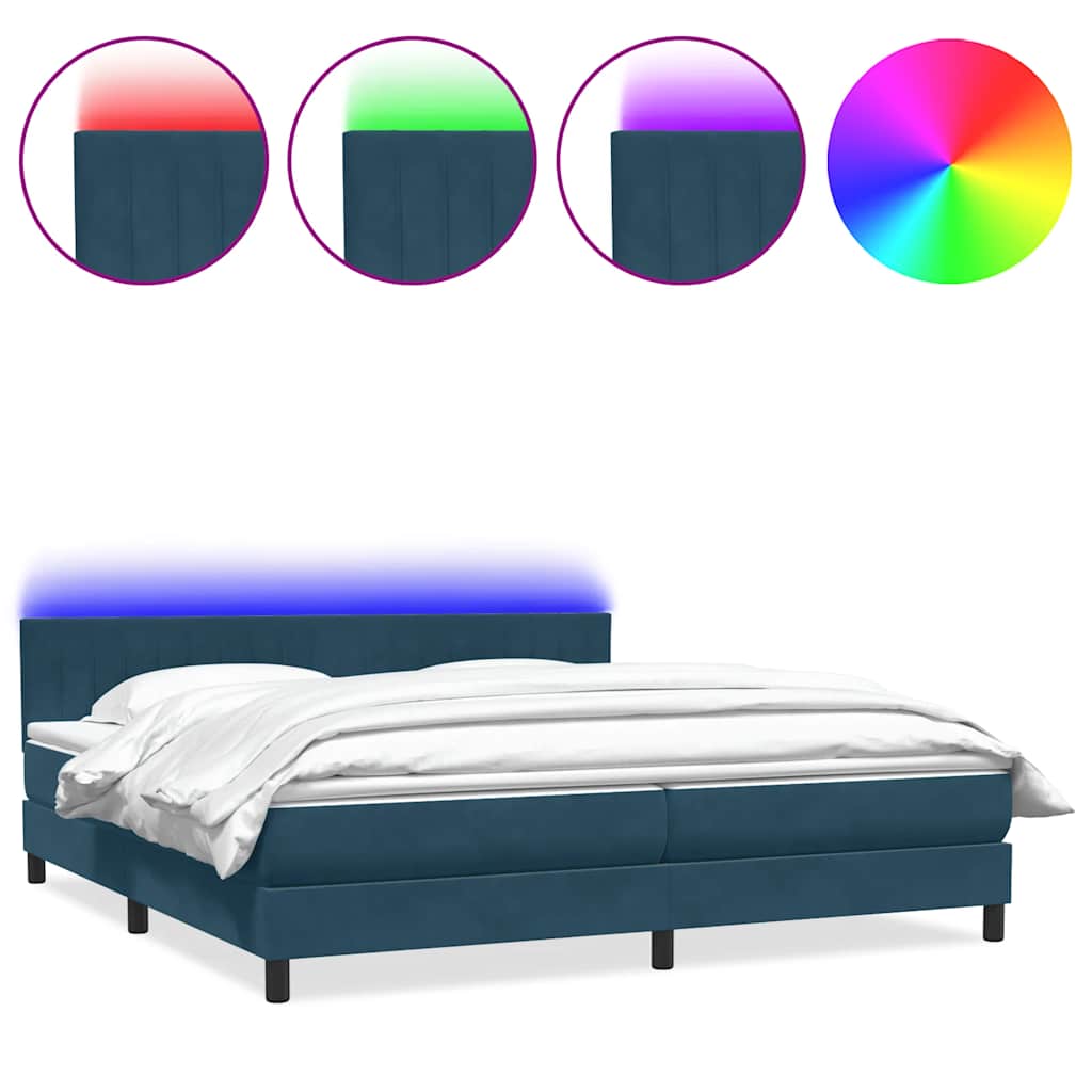Κρεβάτι Boxspring με Στρώμα & LED σκούρο μπλε 200x220 cm Βελούδινο - Pakobazaar