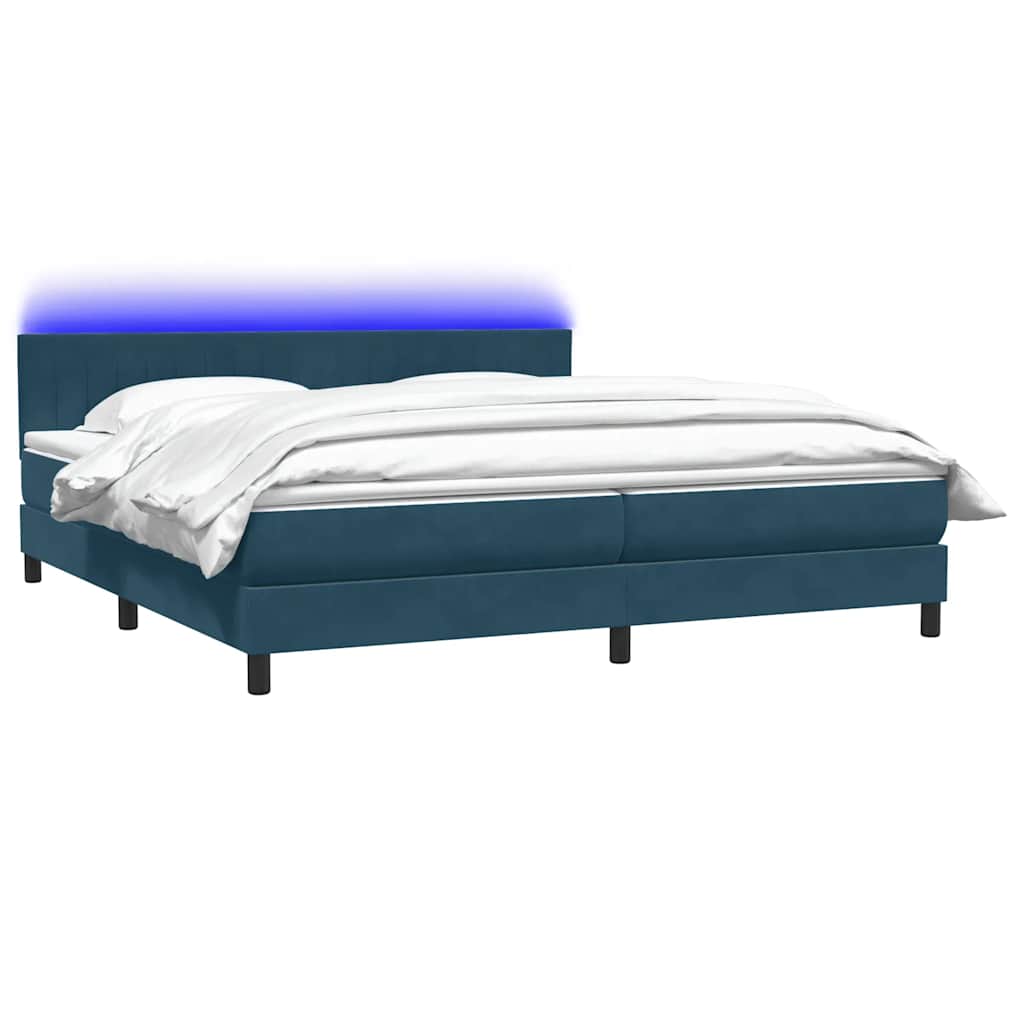 Κρεβάτι Boxspring με Στρώμα & LED σκούρο μπλε 200x220 cm Βελούδινο - Pakobazaar