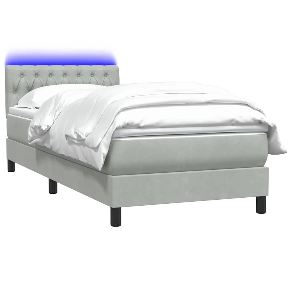 Κρεβάτι Boxspring με Στρώμα & LED Ανοιχτό Γκρι 80x210 εκ. Βελούδινο